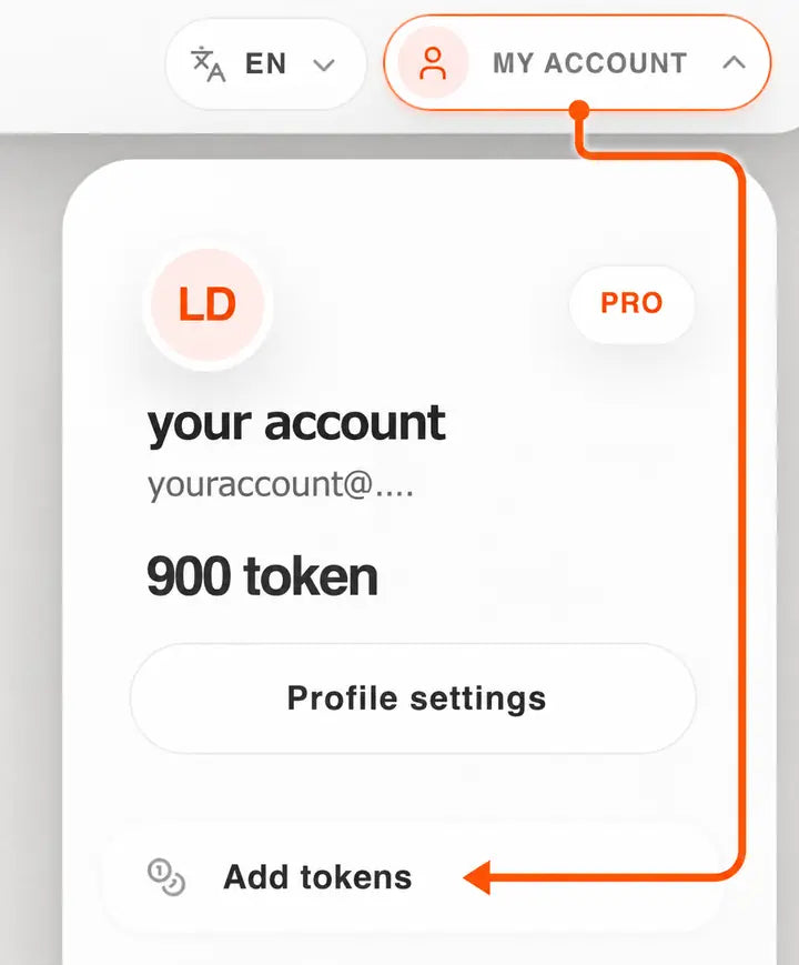 Open My Account in CBOS Studio, then click Add tokens.