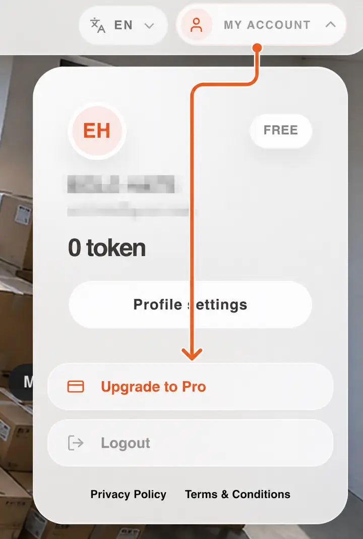Open My Account in CBOS Studio, then click Upgrade to Pro.